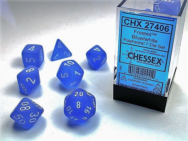 Frosted Blue/white Polyhedral 7-Dice Set