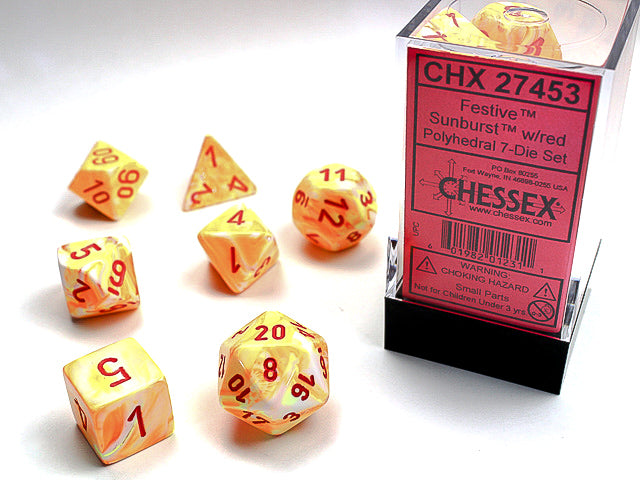 Festive Sunburst/red Polyhedral 7-Dice Set