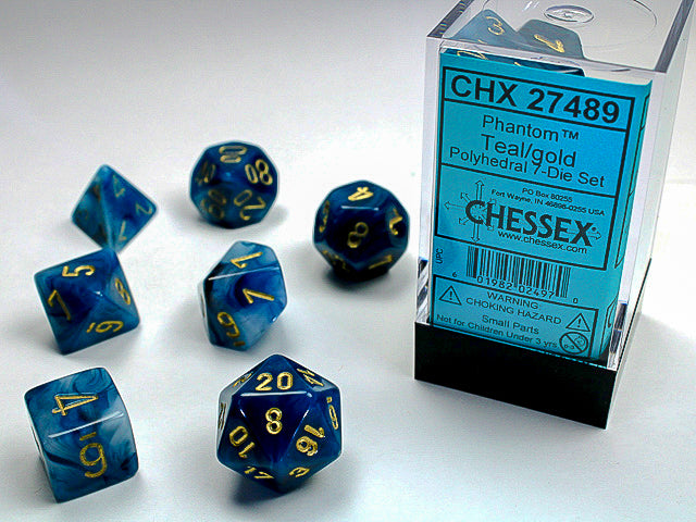 Phantom Teal/gold Polyhedral 7-Dice Set