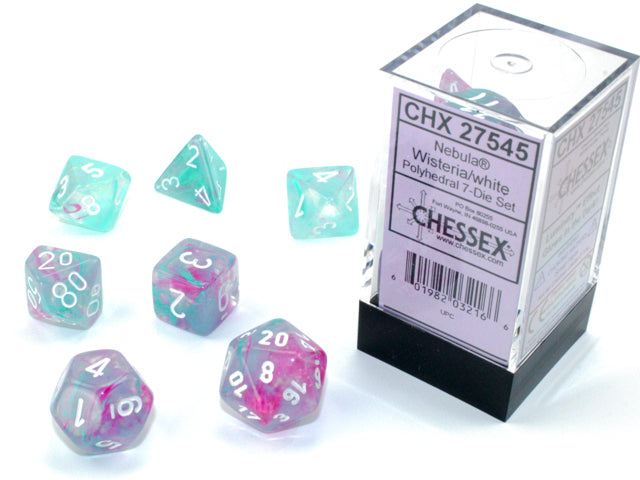 Nebula Wisteria/white Luminary Polyhedral 7-Dice Set