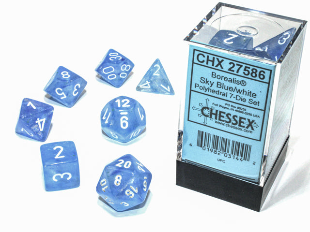 Borealis Sky Blue/white Luminary Polyhedral 7-Dice Set
