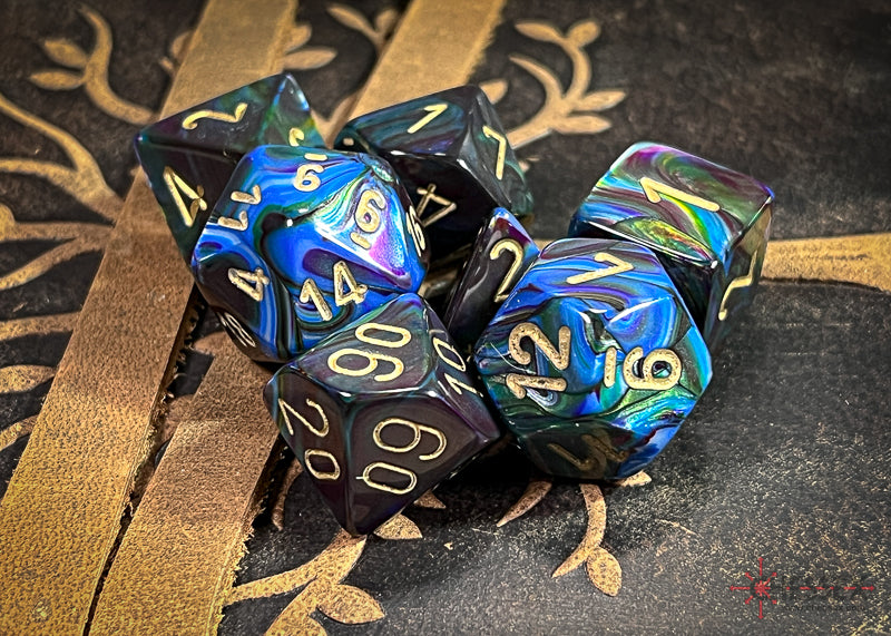 Lustrous Shadow/gold Polyhedral 7-Dice Set