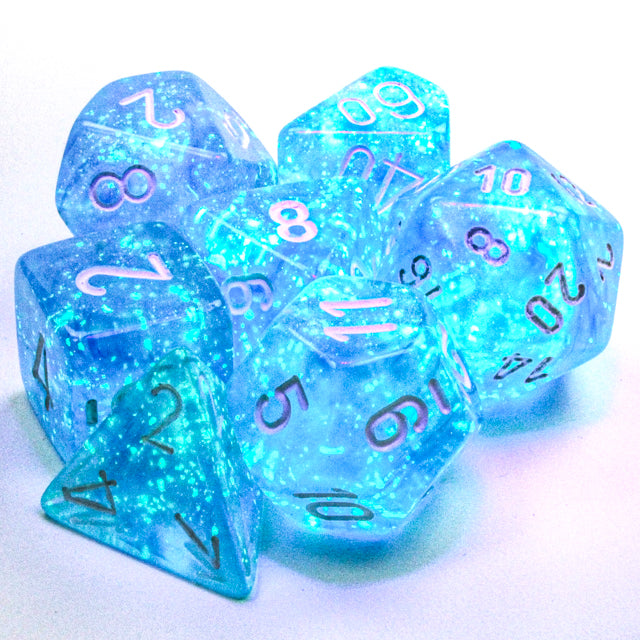 Borealis Sky Blue/white Luminary Polyhedral 7-Dice Set