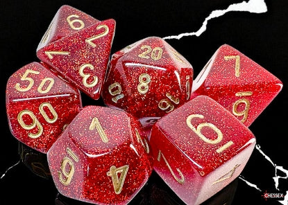 Glitter Mega-hedral Ruby/gold 7-Die Set