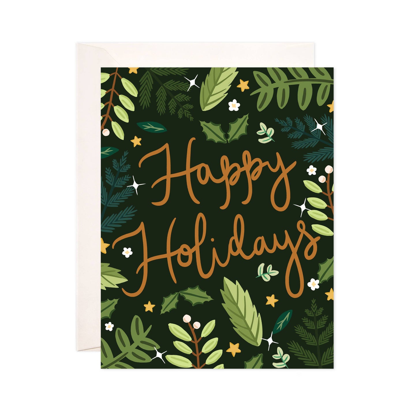 Bloomwolf Studio - Holiday Foliage Greeting Card - Winter Holiday Card: Single Card