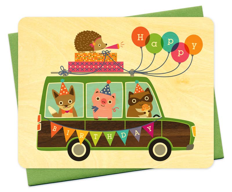Night Owl Paper Goods - Party Wagon Wood Birthday Card