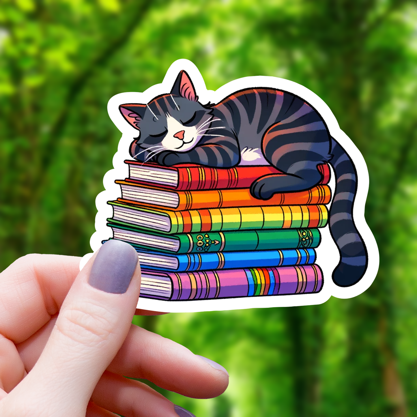Mimic Gaming Co - Striped Cat on Books Sticker - 3"