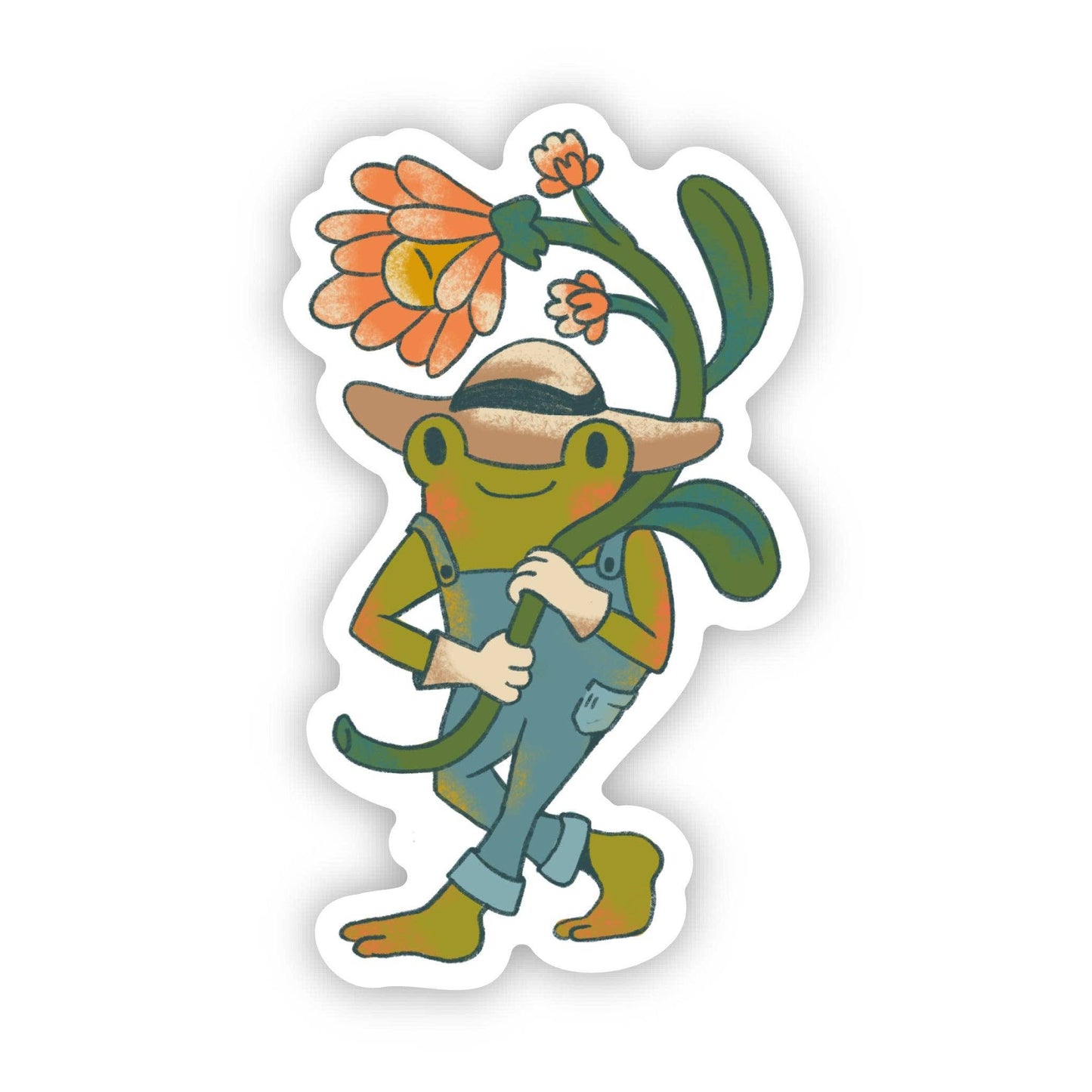 Big Moods - Frog in Overalls Hugging Flowers Sticker
