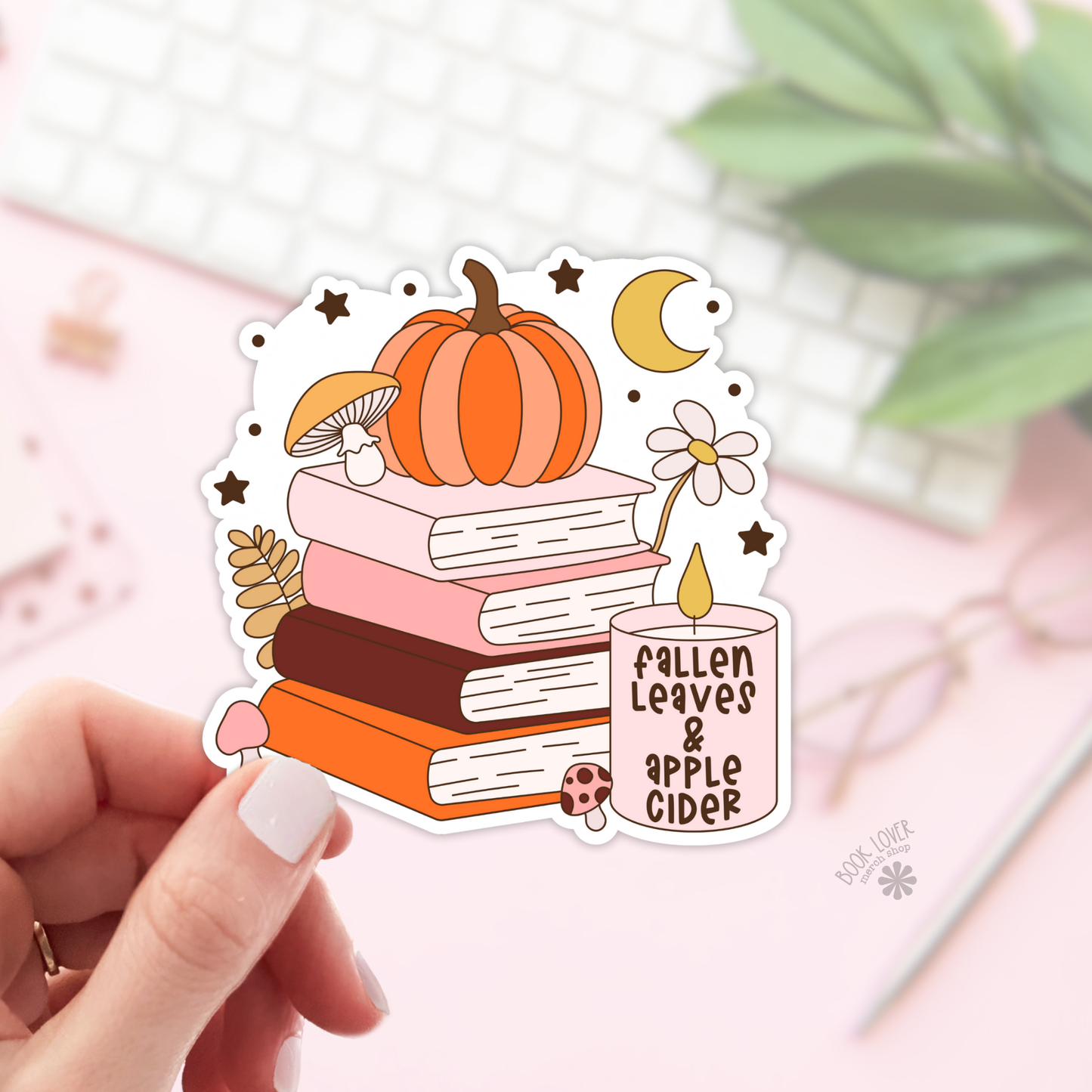 Book Lover Merch Shop - Autumn Books and Candle Stickers / Bookish Stickers: 2''