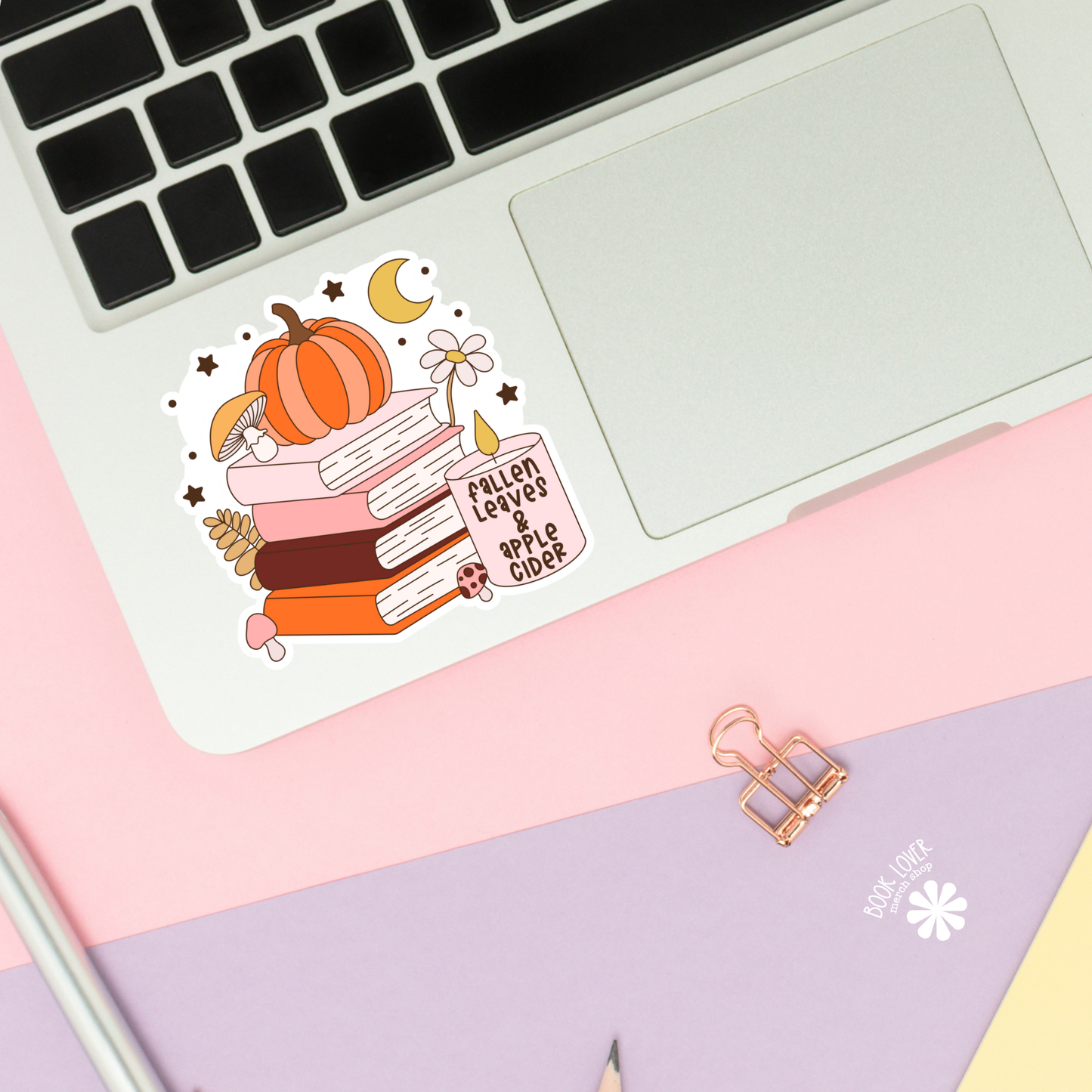 Book Lover Merch Shop - Autumn Books and Candle Stickers / Bookish Stickers: 2''