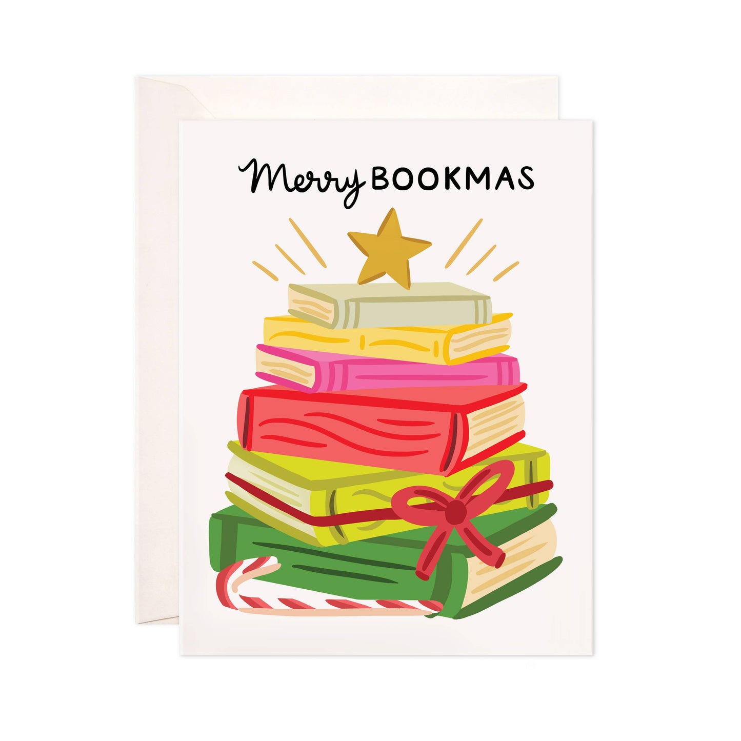 Bloomwolf Studio - Merry Bookmas Greeting Card - Christmas Bookstore Card: Single Card