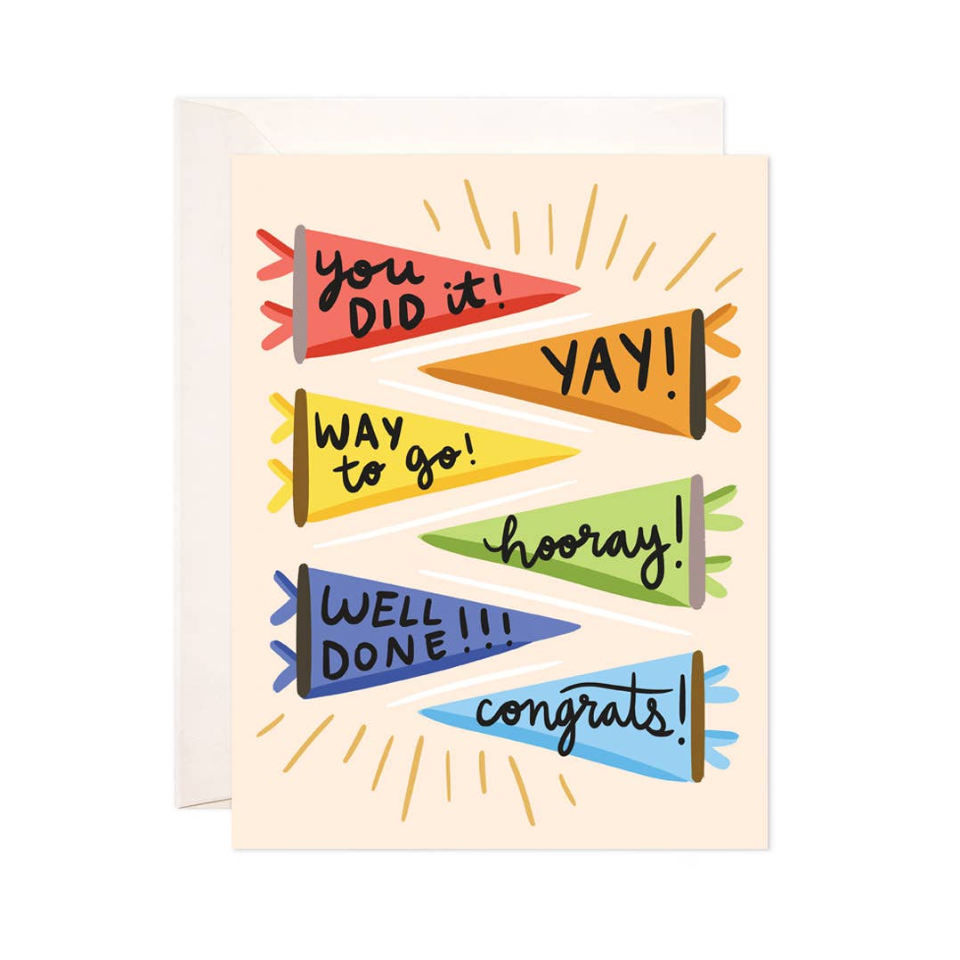 Bloomwolf Studio - Pennant Congrats Greeting Card - Perfect for Graduation