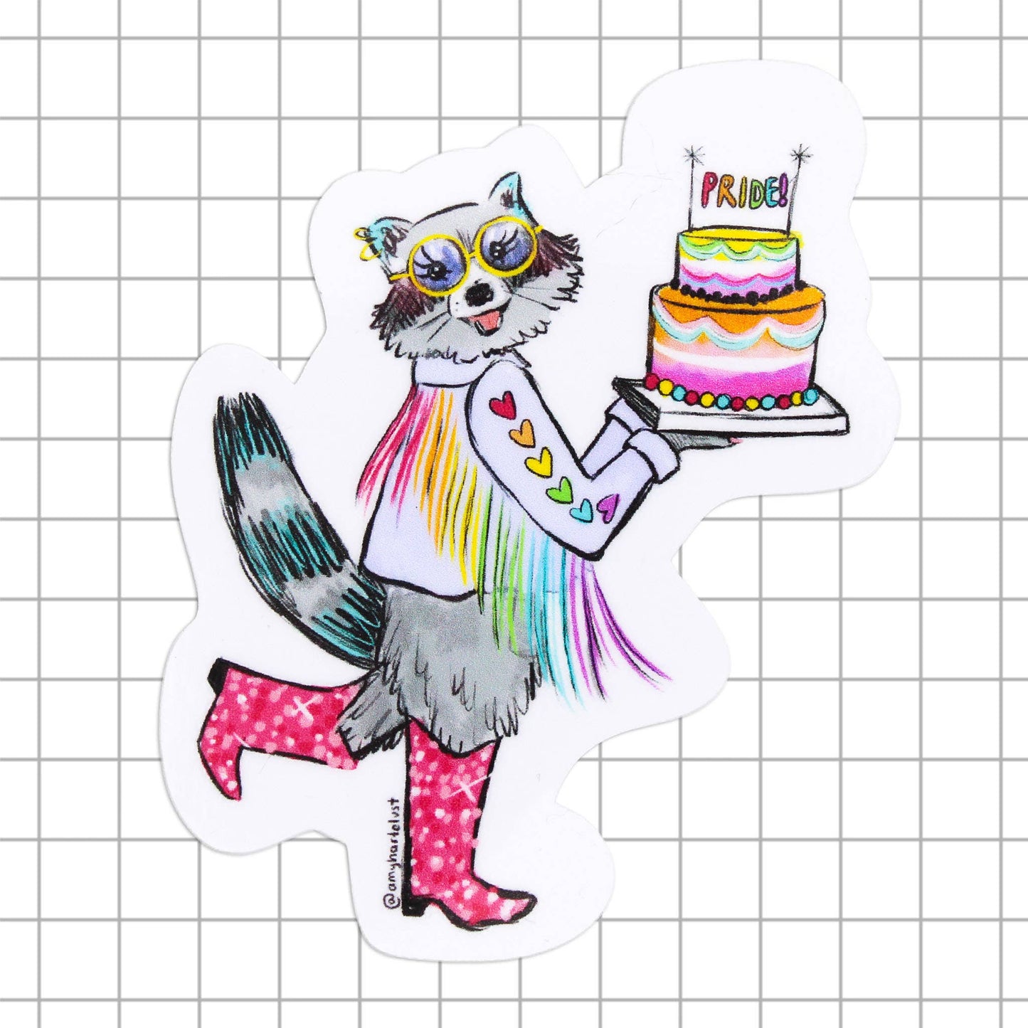 Amy Hartelust Art and Illustration - Celebrate Pride Raccoon Vinyl Sticker