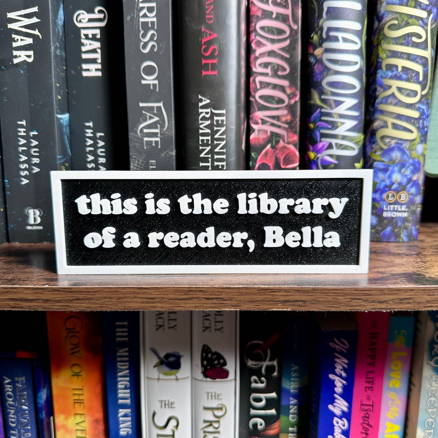 The Crafted Nook - This is the Library of a Reader Bella Sign | Bookshelf Decor: Clear Sparkle