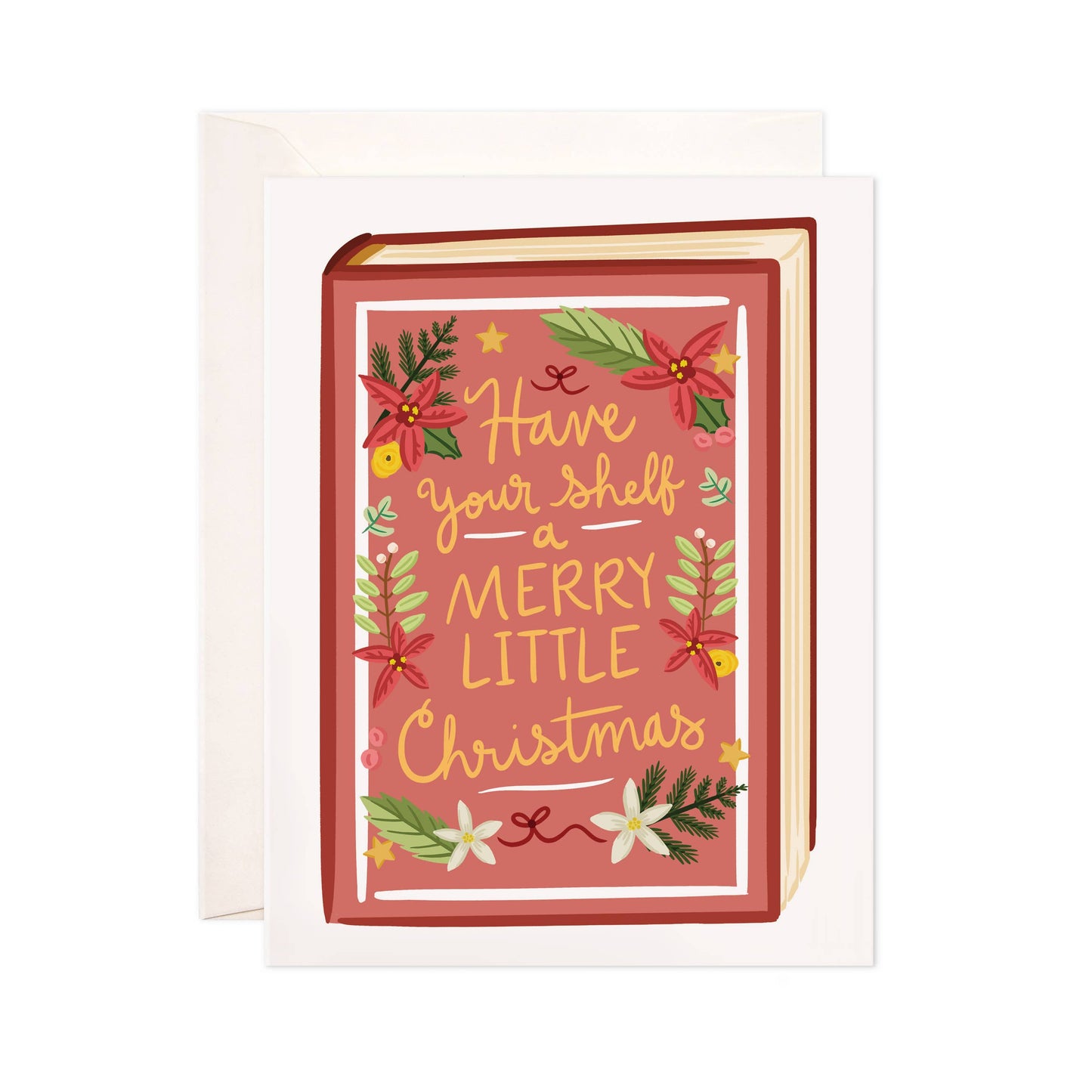 Bloomwolf Studio - Merry Little Book Greeting Card - Christmas Bookstore Card: Single Card