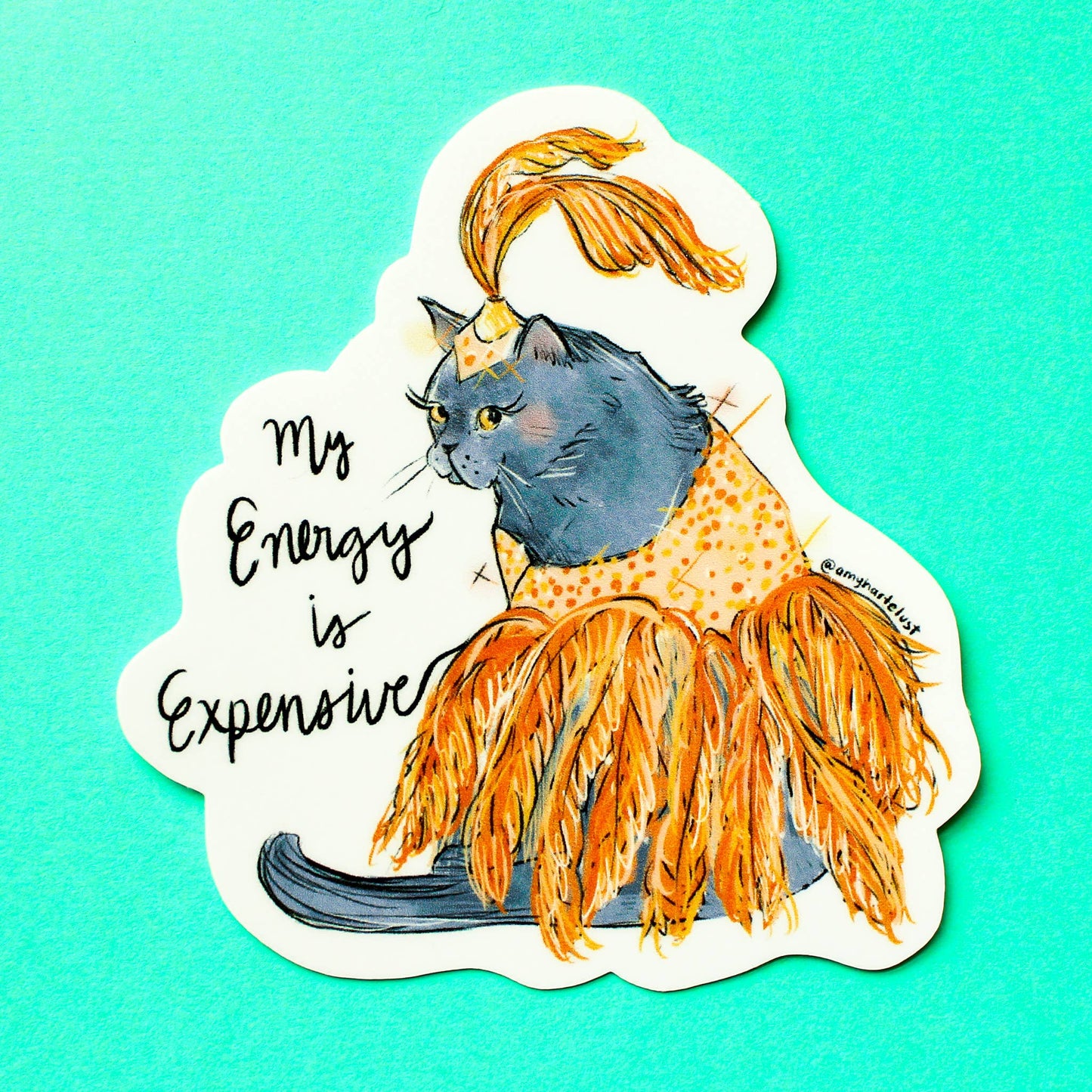 Amy Hartelust Art and Illustration - Expensive Energy Cat Vinyl Sticker