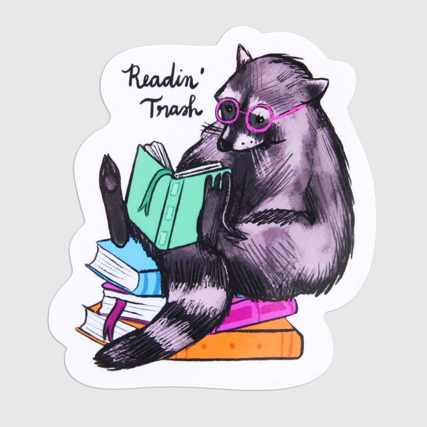 Amy Hartelust Art and Illustration - Reading Trash Raccoon Vinyl Sticker