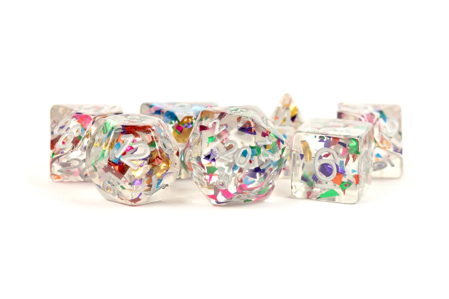 Rainbow Foil 16mm Resin Poly Dice Set