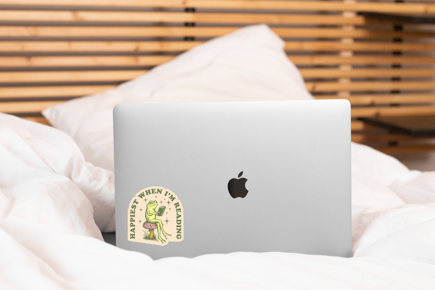 Yarnival - Happiest When I'm Reading Sticker - library, books, frog