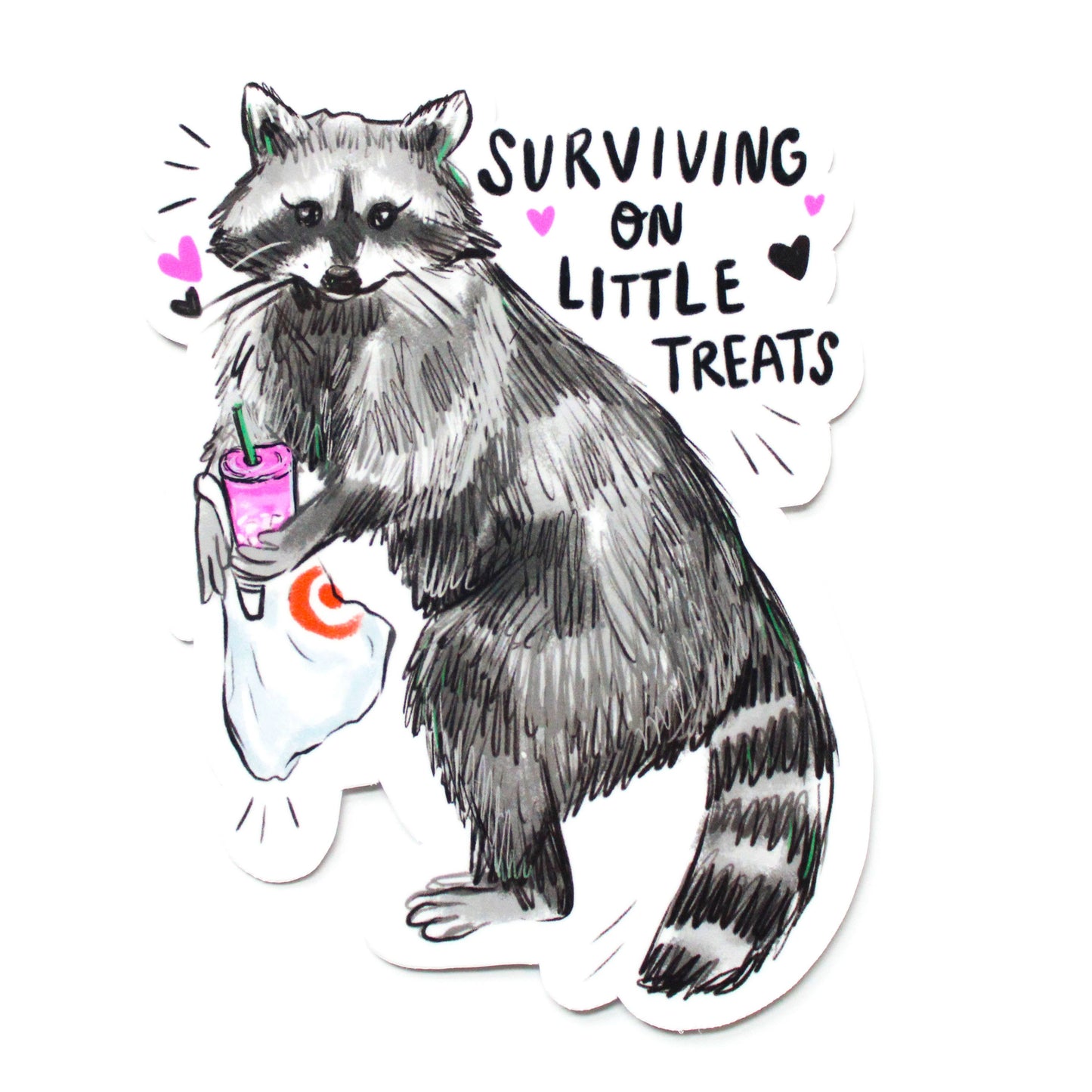 Amy Hartelust Art and Illustration - Little Treat Raccoon Vinyl Sticker