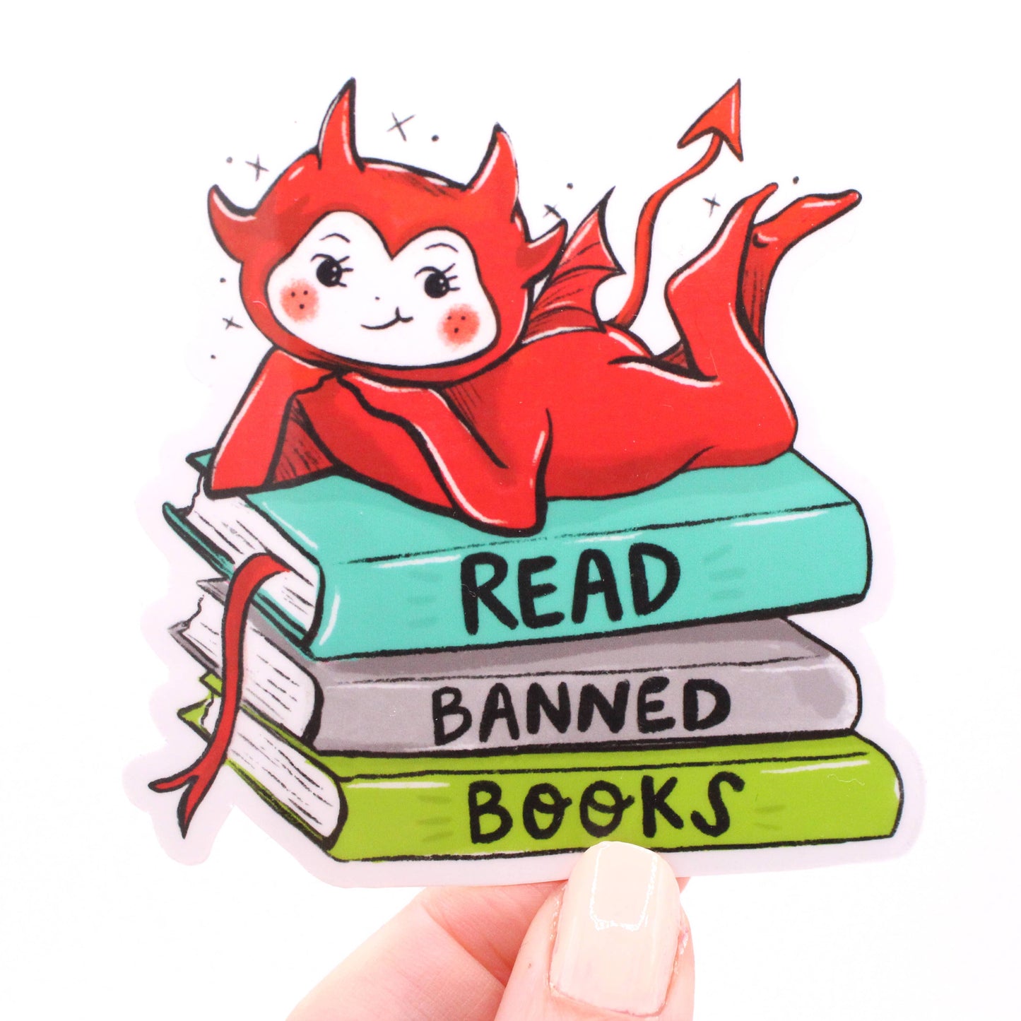Amy Hartelust Art and Illustration - Read Banned Books Little Devil Vinyl Sticker