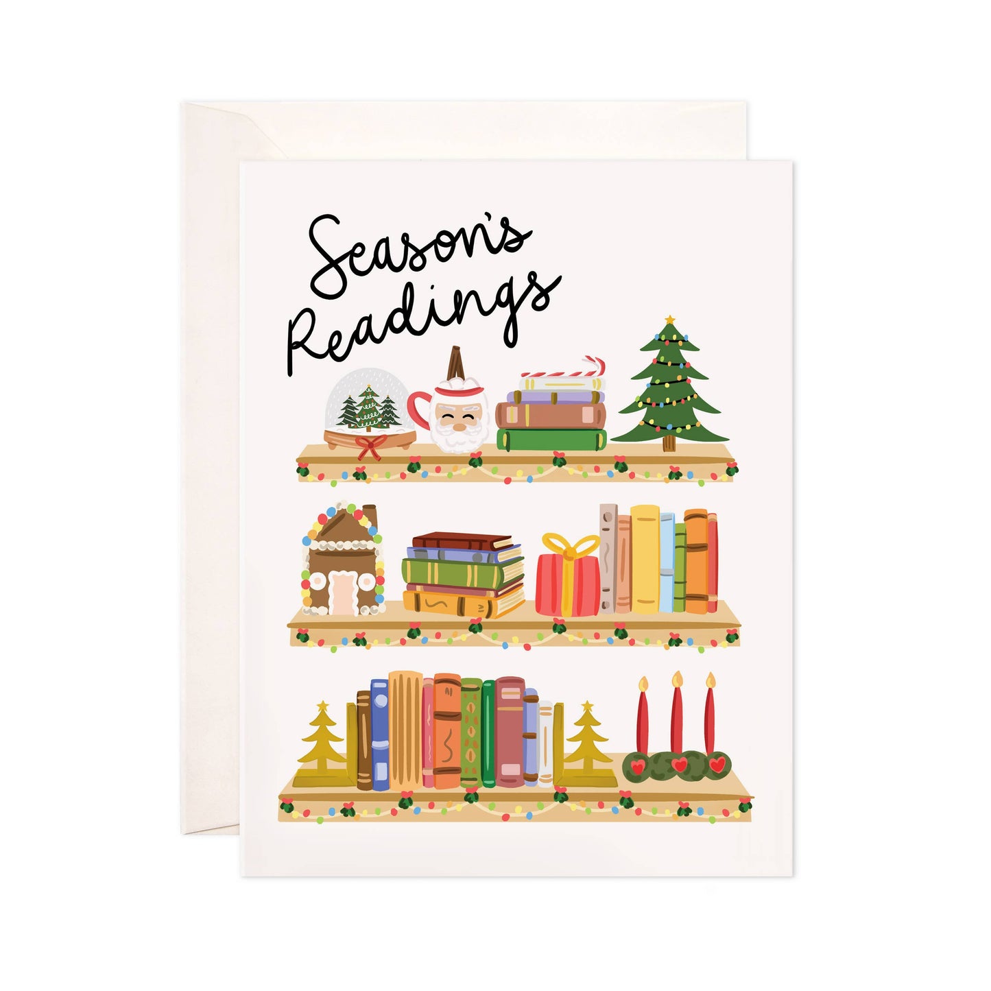 Bloomwolf Studio - Season's Readings Greeting Card - Christmas Bookstore Card: Single Card