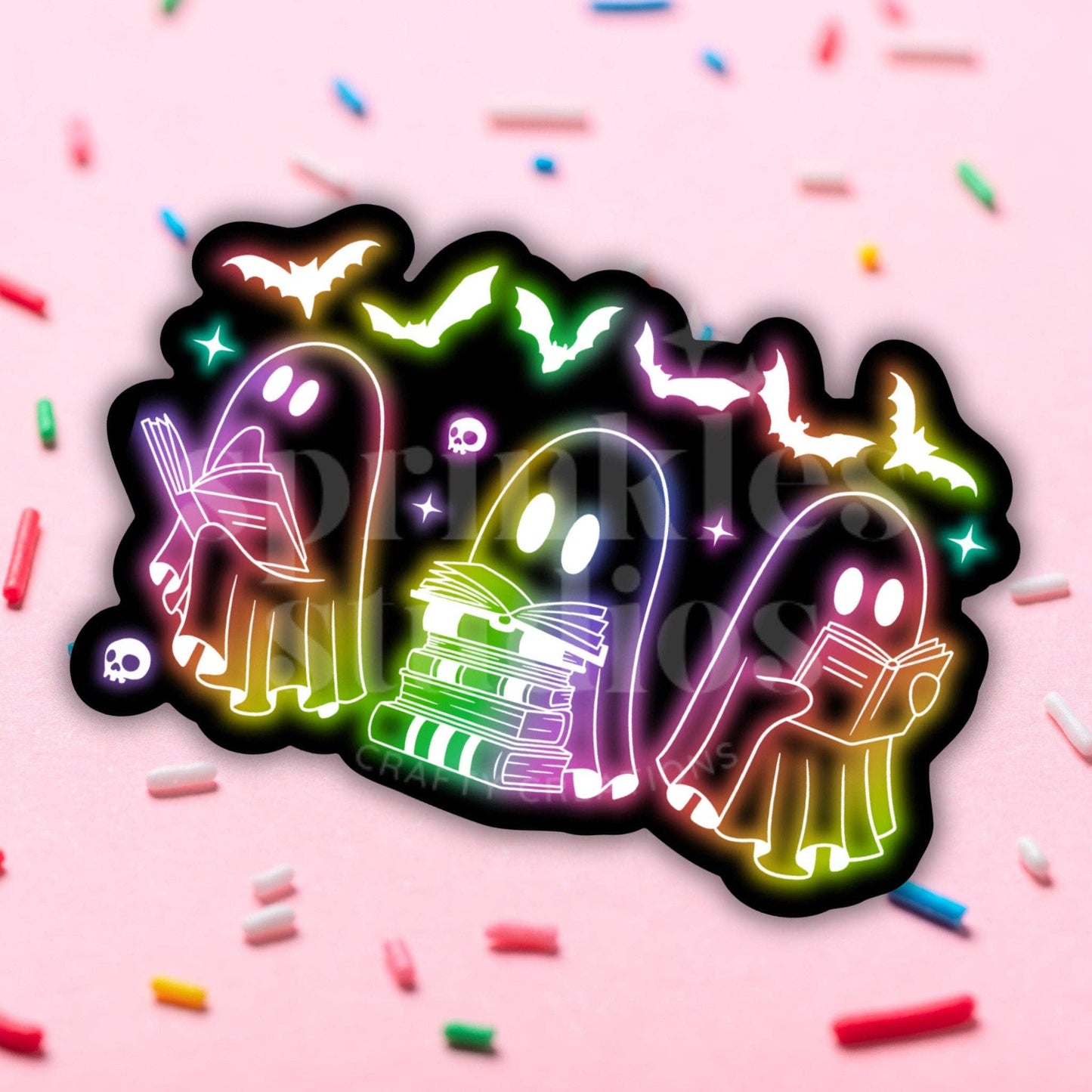 Sprinkles Studios - Neon Bookish Ghosts Halloween Vinyl Sticker