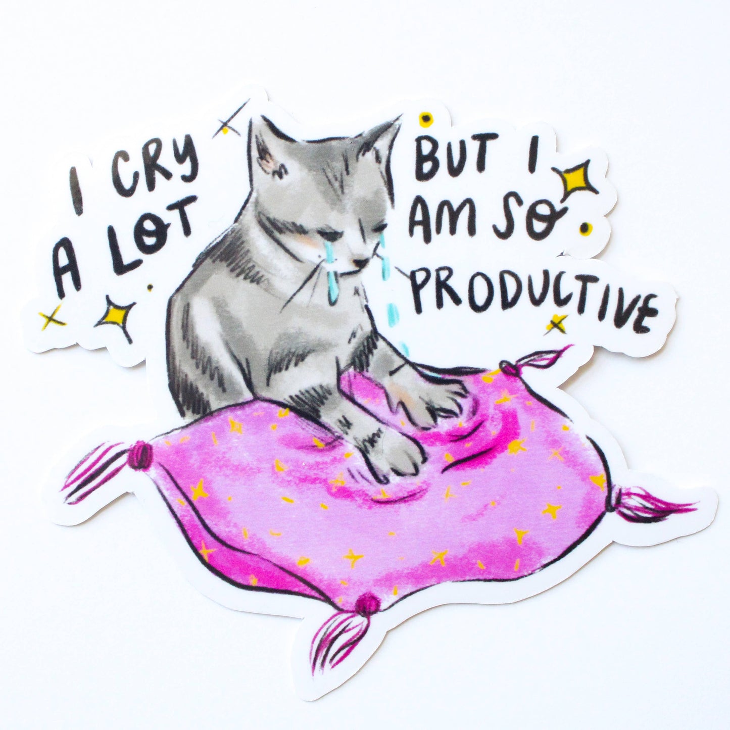 Amy Hartelust Art and Illustration - I Cry A Lot Cat Vinyl Sticker