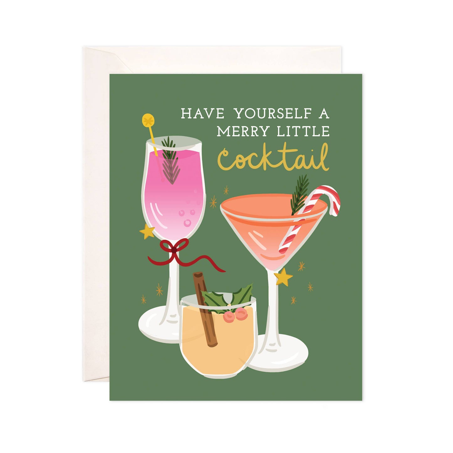 Bloomwolf Studio - Merry Cocktail Greeting Card - Cute Christmas Card: Single Card