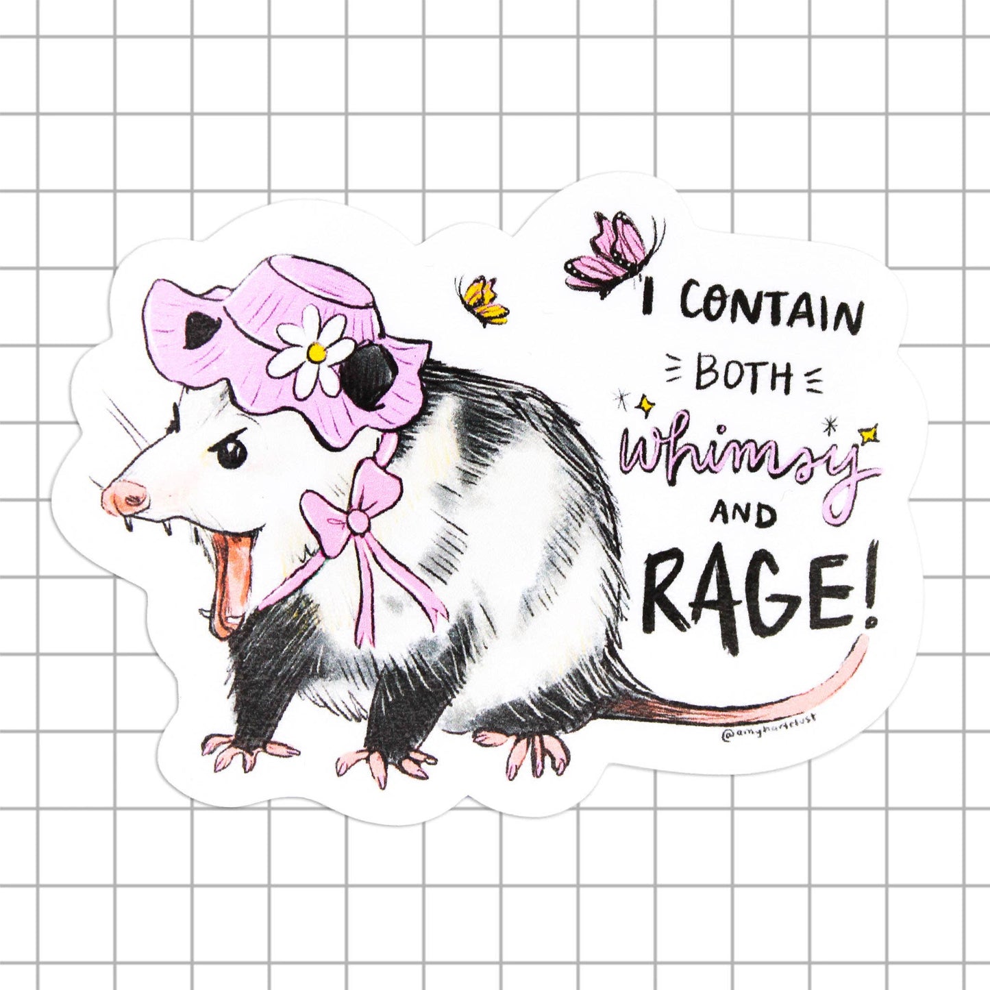 Amy Hartelust Art and Illustration - Whimsy and Rage Possum Vinyl Sticker