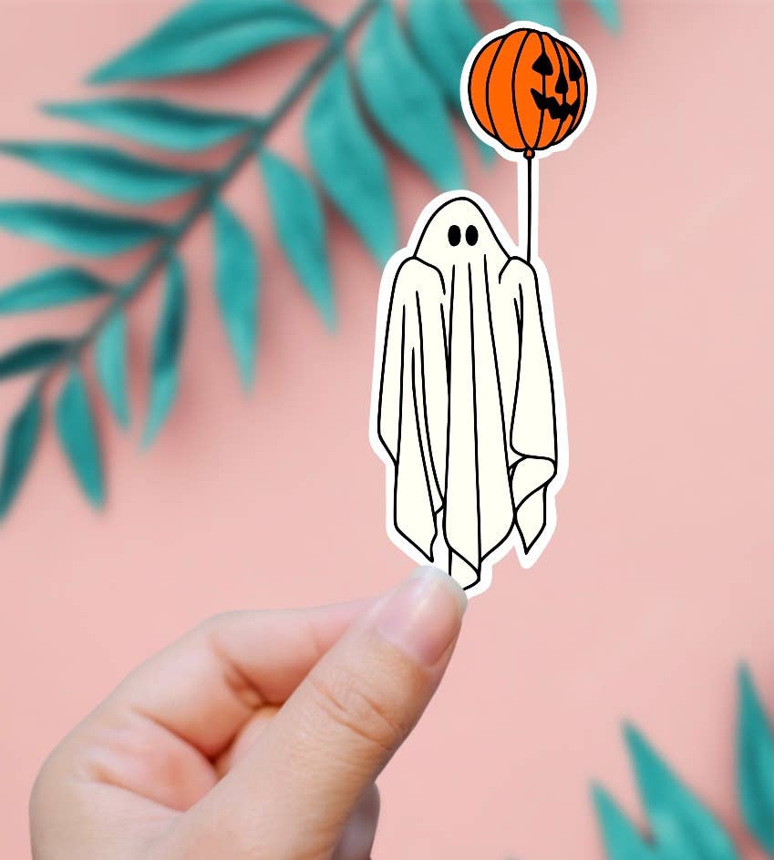 EnchantingSunshine - Ghost Holding Pumpkin Balloon Halloween Sticker
