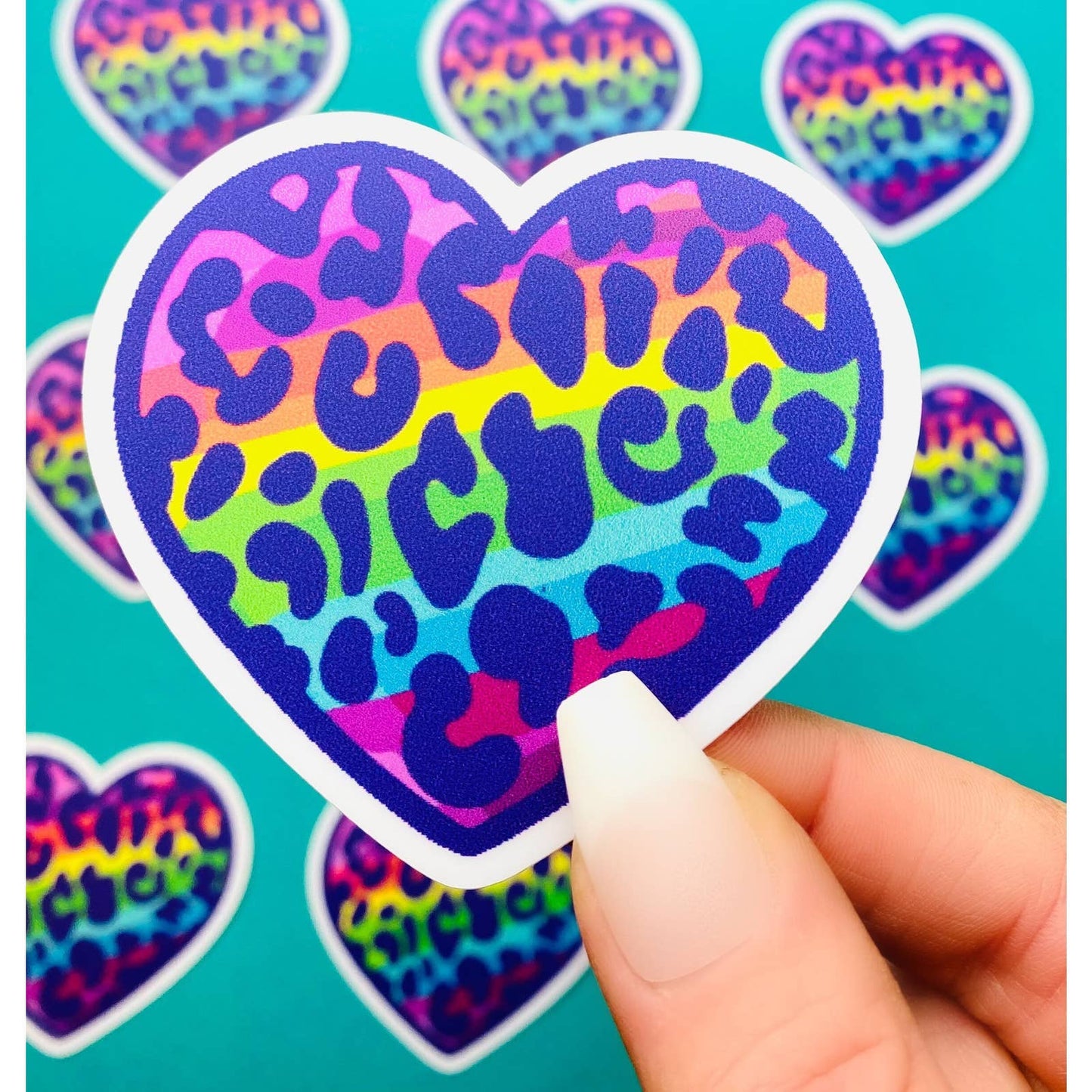 Otto's Grotto - Rainbow Leopard Heart Sticker Girly 90s Vibes Nineties - Ins