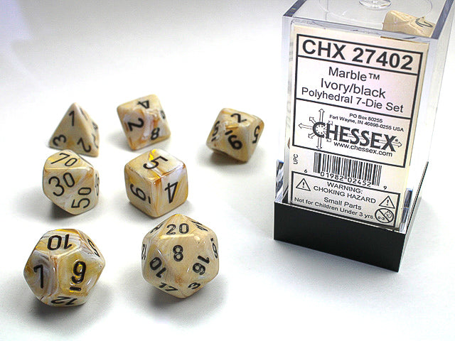 Marble Ivory/black Polyhedral 7-Dice Set