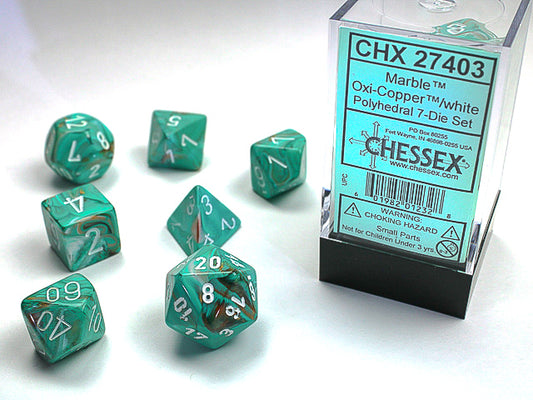 Marble Oxi-Copper/white Polyhedral 7-Dice Set