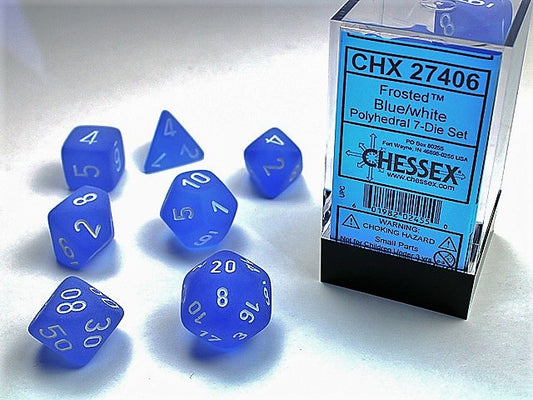 Frosted Blue/white Polyhedral 7-Dice Set
