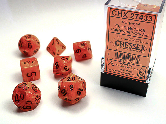 Vortex Orange/black Polyhedral 7-Dice Set