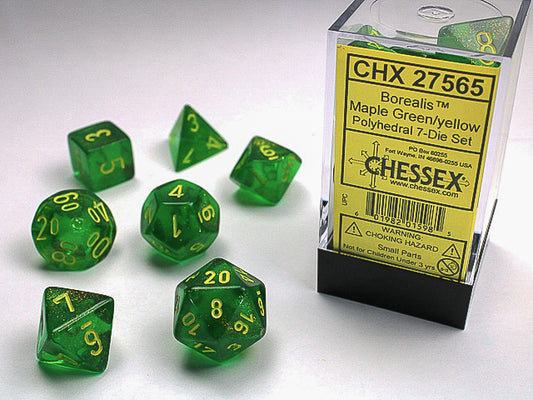 Borealis Maple Green/yellow Polyhedral 7-Dice Set