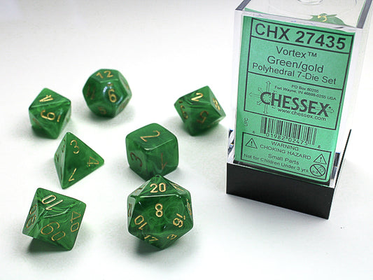 Vortex Green/gold Polyhedral 7-Dice Set