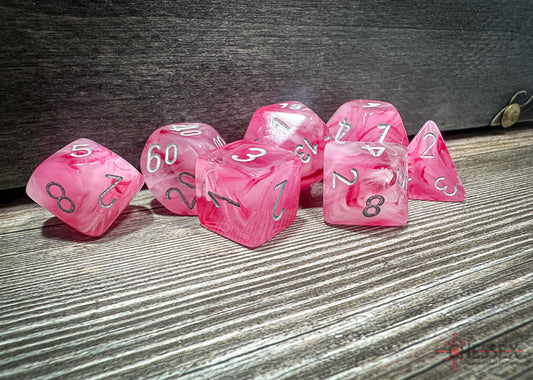Ghostly Glow Pink/silver Polyhedral 7-Dice Set