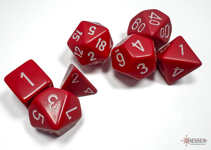 Opaque Red/white Polyhedral 7-Dice Set