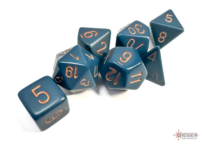 Opaque Dusty Blue/copper Polyhedral 7-Dice Set