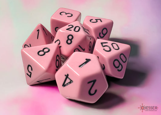 Opaque Pastel Pink/black Polyhedral 7-Dice Set