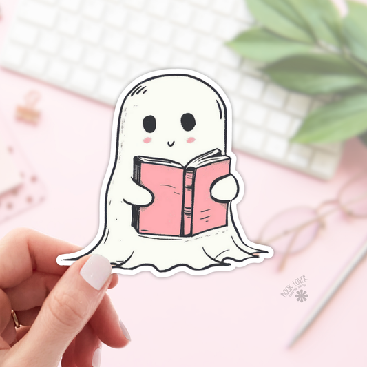 Book Lover Merch Shop - Ghost Reading Book Stickers / Bookish Stickers / Book Lover : Matte Stickers 3''
