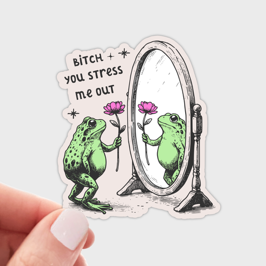 Yarnival - Bitch You Stress Me Out Sticker - frog, anxiety, funny, cute