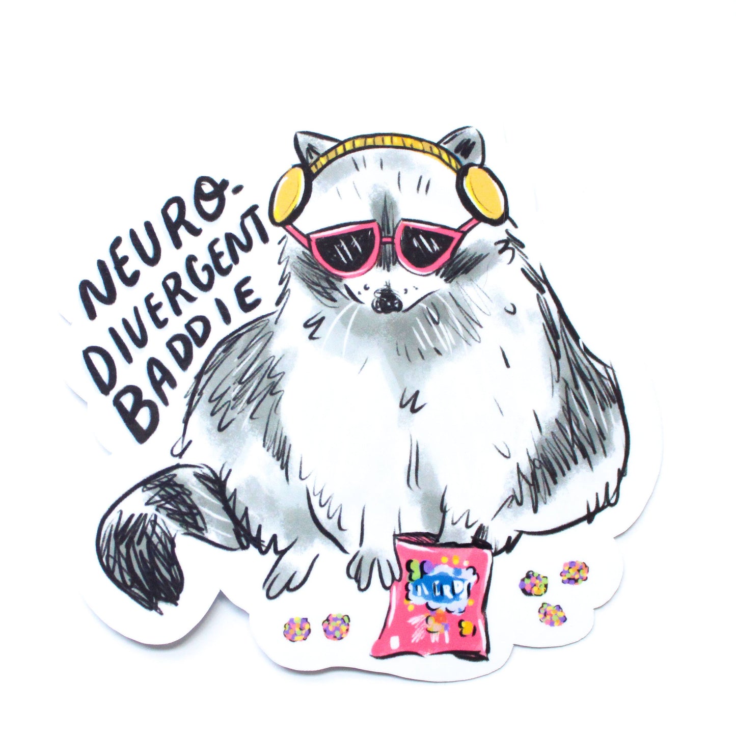 Amy Hartelust Art and Illustration - Neurodivergent Raccoon Vinyl Sticker