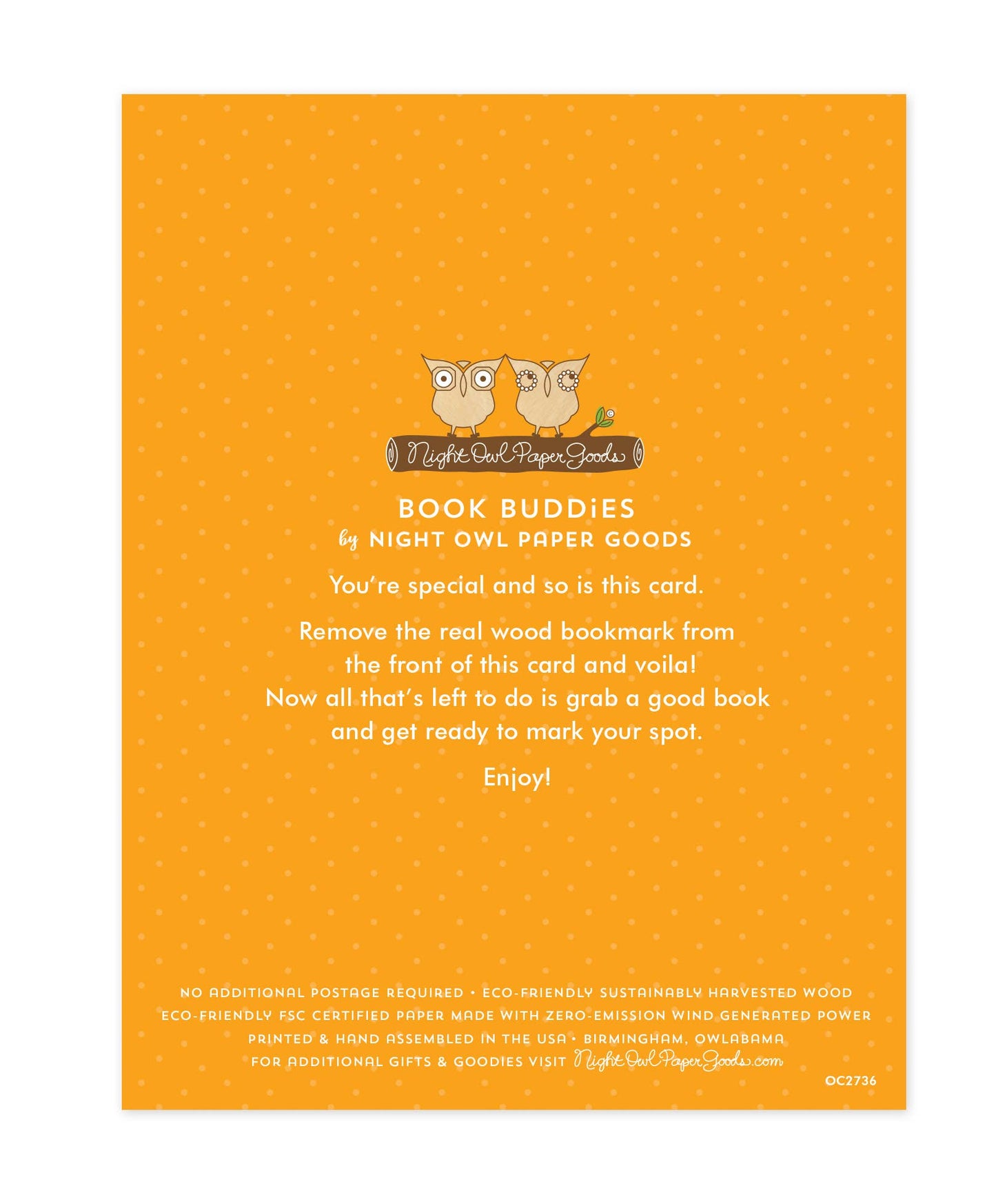 Night Owl Paper Goods - Baby Baby Bookmark Congratulations Card
