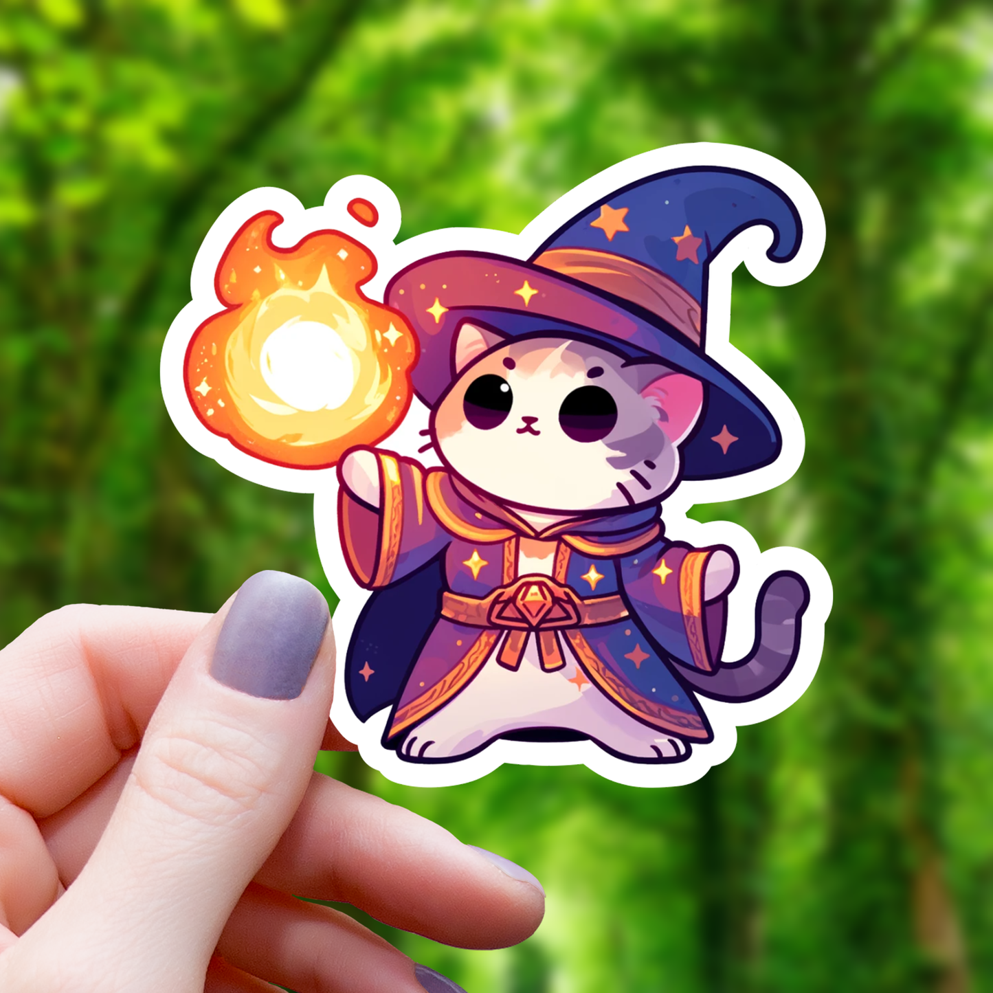Mimic Gaming Co - Cat Wizard Casting Fireball Sticker - 3"