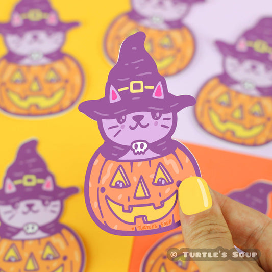 Turtle's Soup - Pumpkin Kitty Autumn Orange Halloween Vinyl Sticker