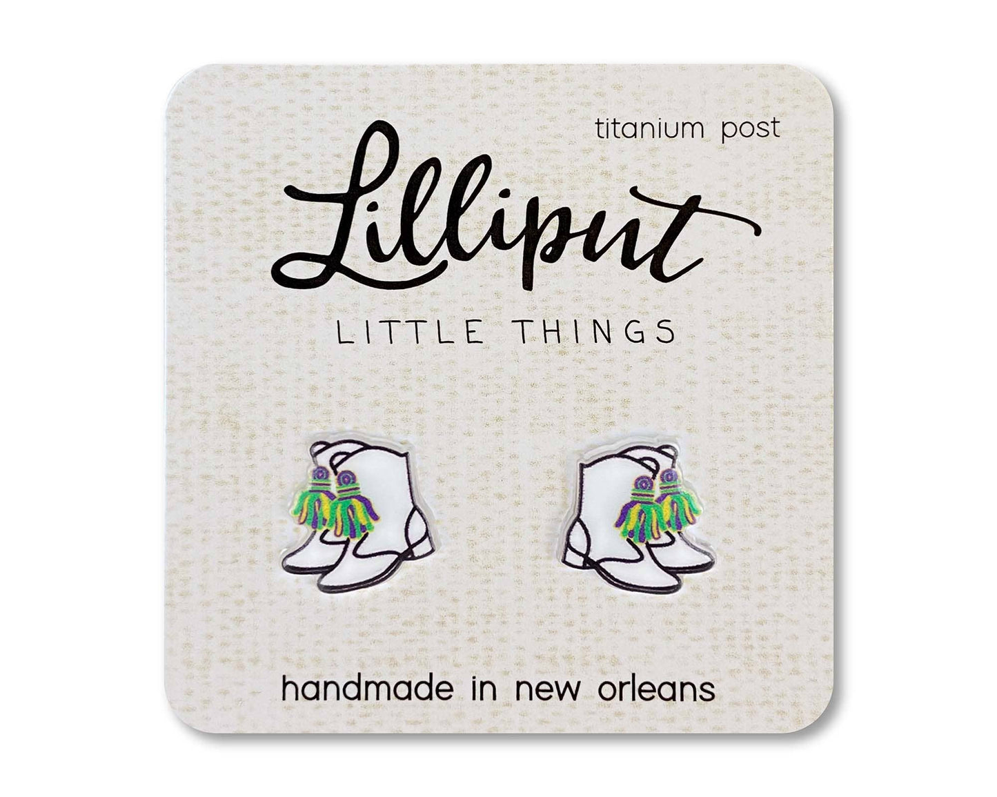 Lilliput Little Things - Majorette Marching Boot Earrings // Mardi Gras