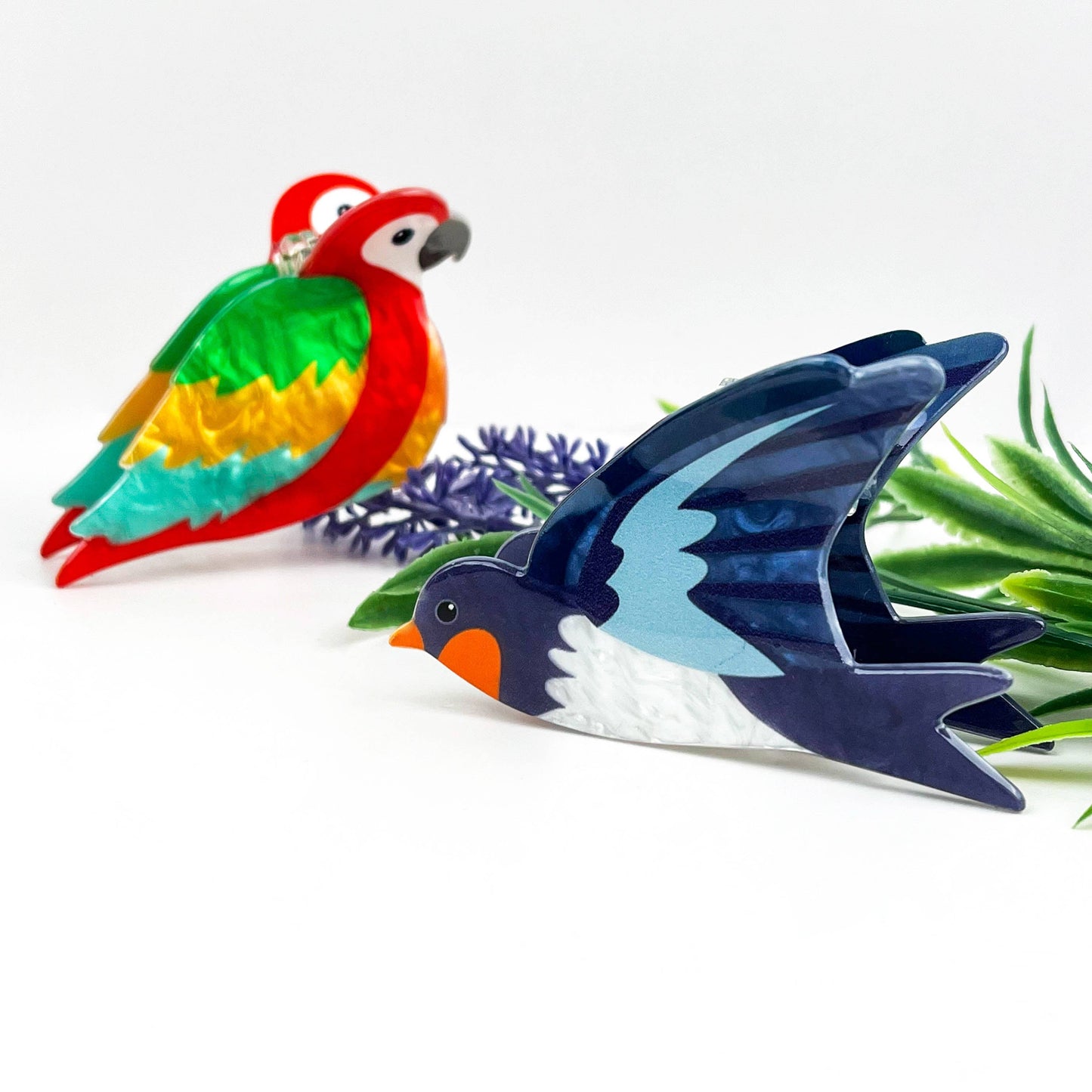 mildstyles - Realistic Parrot & Swallow Colorful Bird Hair Claw Clip: Black
